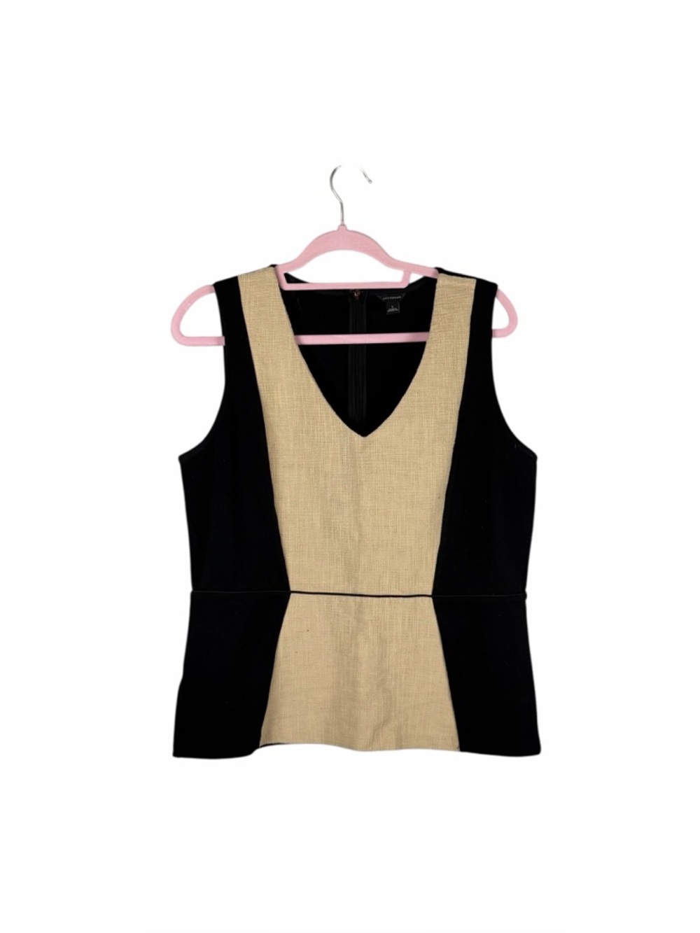 Ann Taylor Black & Tan Colorblock V-Neck Sleeveless Top Size Large